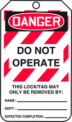 Lockout Tag, Danger Do Not Operate, 25/Pk, Laminate - Caliber Tooling