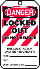 Lockout Tag, Danger Locked Out, 25/Pk, Plastic - Caliber Tooling