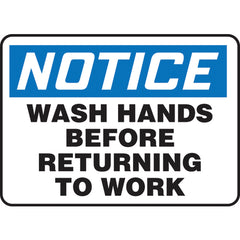 Sign, Notice Wash Hands Before Returning To Work, 10″ × 14″, Plastic - Caliber Tooling