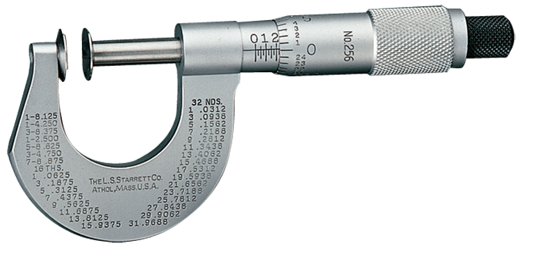 #256MRL-25 -  0 - 25mm Measuring Range - .01mm Graduation - Ratchet Thimble - High Speed Steel Face - Disc Micrometer - Caliber Tooling