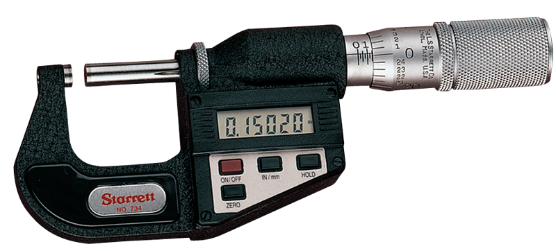 #733XFL-1 -  0 - 1" / 0 - 25mm Measuring Range - .00005/.001mm Resolution - Friction Thimble - Carbide Face - Electronic Outside Micrometer with Letter of Certification - Caliber Tooling