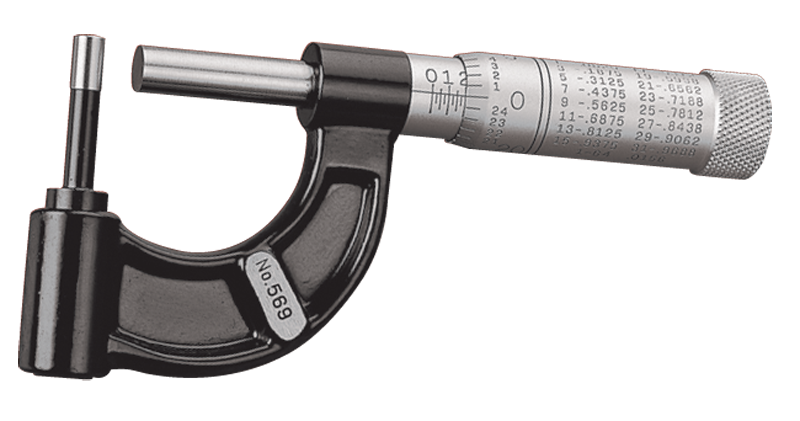 #569AXP - 0 - 1'' Measuring Range - .001" Graduation - Friction Thimble - Carbide Face - Tubing Micrometer - Caliber Tooling