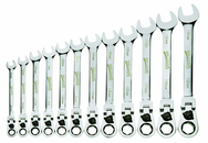 12 Piece - 12 Pt Ratcheting Flex-Head Combination Wrench Set - High Polish Chrome Finish - Metric 8mm - 19mm - Caliber Tooling