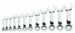 12 Piece - 12 Pt Ratcheting Stubby Combination Wrench Set - High Polish Chrome Finish - Metric; 8mm - 19mm - Caliber Tooling