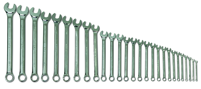 27 Piece Supercombo Wrench Set - High Polish Chrome Finish - Supercombo Open End and Supertorque Box End - Metric 6mm - 36mm; Tools Only - Caliber Tooling