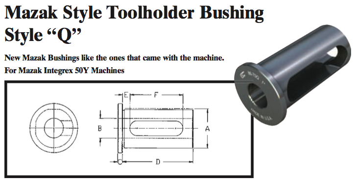 Mazak Style "Q" Toolholder Bushing  - (OD: 2" x ID: 20mm) - Part #: CNC 86-70Q 20mm - Caliber Tooling