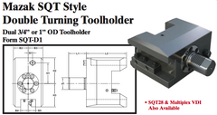 Mazak SQT Style Double Turning Toolholder (Dual 3/4Ó or 1Ó OD Toolholder Form SQT-D1) - Part #: SQT41.1525 - Caliber Tooling