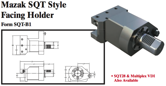 Mazak SQT Style Facing Holder (Form SQT-B1) - Part #: SQT21.1020 - Caliber Tooling