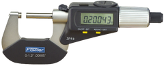 0 - 1"/0 - 25mm Measuring Range - .00005"/.001mm Resolution - Ratchet Thimble - Carbide Face - Electronic 4-Way Reading Outside Micrometer with SPC - Caliber Tooling