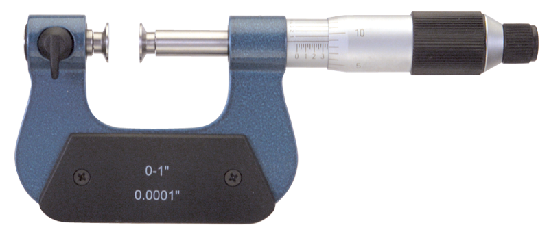 0 - 1'' Measuring Range - .0001 Graduation - Friction Thimble - High Speed Steel Face - Interchangeable Anvil Micrometer - Caliber Tooling