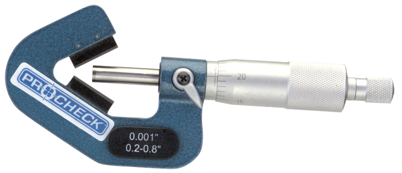 .2 - .8'' Measuring Range - .001 Graduation - Ratchet Thimble - High Speed Steel Face - 3-Flute V-Anvil Micrometer - Caliber Tooling