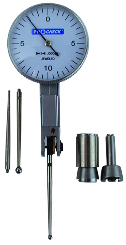 3x1.437"- Long Point - Test Indicator - 0.02/0.0005" White Dial - Caliber Tooling