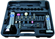 #2060 - Pneumatic Cut-Off Tool & Right Angle Grinder Kit - Includes: 1) each: Angle Die Grinder with collets; 3" Cut-Off Tool; Air Fitting (3) Cut-Off Wheels; (10) Mounted Points; (3) Spanner Wrenches; and Case - Caliber Tooling