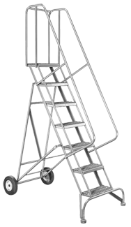 Model 6500; 7 Steps; 30 x 58'' Base Size - Roll-N-Fold Ladder - Caliber Tooling