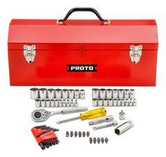 Proto® 1/4" & 3/8" Drive 65 Piece Socket Set with Hex Keys- 6 & 12 Point w/Box J9971R - Caliber Tooling