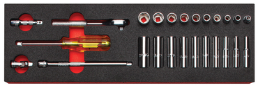 Proto® Foamed 1/4" Drive 25 Piece Combination Socket Set w/ Classic Pear Head Ratchet  - Full Polish - 6 Point - Caliber Tooling