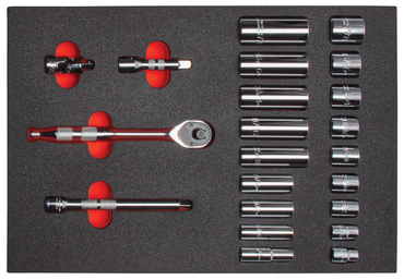 Proto® Foamed  3/8" Drive 22 Piece Socket Set w/ Precision 90 Pear Head Ratchet - Full Polish -6 Point - Caliber Tooling