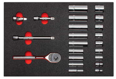 Proto® Foamed  3/8" Drive 22 Piece Socket Set w/ Classic Pear Head Ratchet - Full Polish - 6 Point - Caliber Tooling