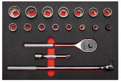 Proto® Foamed 1/2" Drive 18 Piece Socket Sets w/ Classic Pear Head Ratchet - Full Polish - 6 Point - Caliber Tooling