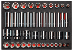 Proto® Foamed 1/2" Drive 65 Piece Combination Socket Set- Full Polish - 8 & 12 Point - Caliber Tooling