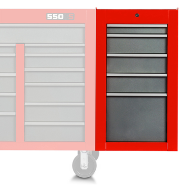 Proto® 550S Side Cabinet - 5 Drawer, Safety Red and Gray - Caliber Tooling