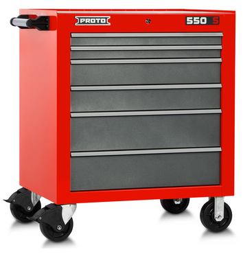 Proto® 550S 34" Roller Cabinet - 6 Drawer, Safety Red and Gray - Caliber Tooling