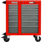 Proto® 550S 34" Roller Cabinet with Removable Lock Bar- 8 Drawer- Safety Red & Gray - Caliber Tooling