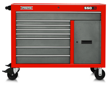 Proto® 550S 50" Workstation - 8 Drawer & 1 Shelf, Safety Red and Gray - Caliber Tooling