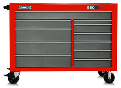 Proto® 550S 57" Workstation - 11 Drawer, Safety Red and Gray - Caliber Tooling