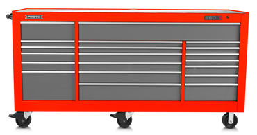 Proto® 550E 88" Power Workstation - 18 Drawer, Safety Red and Gray - Caliber Tooling