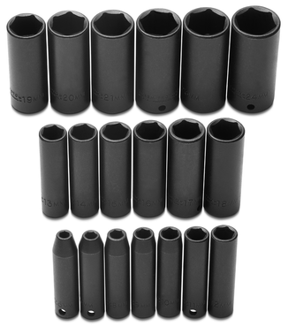 Proto® 3/8" Drive 19 Piece Metric Deep Impact Socket Set - 6 Point - Caliber Tooling