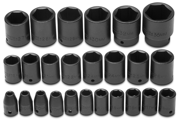 Proto® 1/2" Drive 25 Piece Metric Impact Socket Set - 6 Point - Caliber Tooling