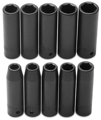 Proto® 1/2" Drive 10 Piece Metric Deep Impact Socket Set - 6 Point - Caliber Tooling