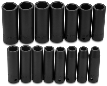 Proto® 1/2" Drive 15 Piece Metric Deep Impact Socket Set - 6 Point - Caliber Tooling