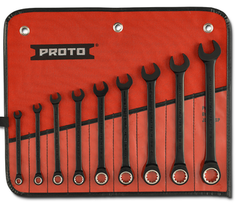 Proto® 9 Piece Black Chrome Non-Reversible Combination Ratcheting Wrench Set - Spline - Caliber Tooling