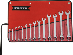 Proto® 14 Piece Full Polish Combination Non-Reversible Ratcheting Wrench Set - 12 Point - Caliber Tooling