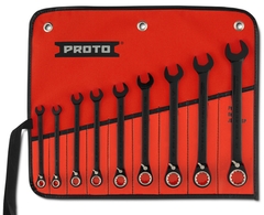 Proto® 9 Piece Black Chrome Reversible Combination Ratcheting Wrench Set - Spline - Caliber Tooling