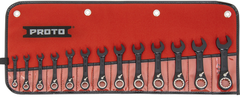 Proto® 13 Piece Black Chrome Metric Combination Stubby Reversible Ratcheting Wrench Set - Spline - Caliber Tooling