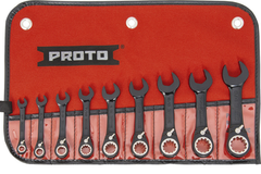 Proto® 9 Piece Black Chrome Combination Stubby Reversible Ratcheting Wrench Set - Spline - Caliber Tooling