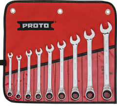 Proto® 9 Piece Full Polish Combination Reversible Ratcheting Wrench Set - 12 Point - Caliber Tooling