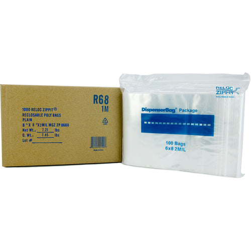 6″ × 8″ 2-MIL Clear Reloc Zippit Zipper Bags, Sold per Case of 1000 (10 boxes of 100 per case)