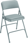 Upholstered Folding Chair - Double Hinges, Double Contoured Back, 2 U-Shaped Riveted Cross Braces, Non-marring Glides; V-Tip Stability Caps; Upholstered 19-mil Vinyl Wrapped Over 1¼" Foam - Caliber Tooling