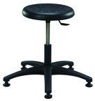Round Polyurethane Stool - Standard Glides, 14" Soft Black Poly Seat, Pneumatic Hgt Adj, Black ABS Five Star Base, Desk Hgt 16.5"-21.5" - Caliber Tooling