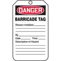 Barricade Tag, Danger Barricade Tag-Reason Installed/Description, 25/Pk, Cardstock - Caliber Tooling