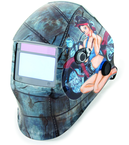 #41295 - Solar Powered Auto Darkening Welding Helment; Motorcycle Pin Up Girl Graphics - Caliber Tooling