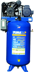 80 Gallon Vertical Tank Two Stage; Belt Drive; 5HP 230V 1PH; 18.4CFM@175PSI; 530lbs. - Caliber Tooling