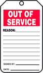Status Record Tag, Out Of Service, 25/Pk, Cardstock - Caliber Tooling