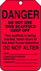Scaffold Tag, Danger Do Not Use This Scaffold Keep Off, 25/Pk, Plastic - Caliber Tooling