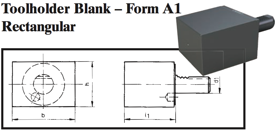 VDI Toolholder Blank - Form A1 Rectangular - Part #: CNC86 B50.125.160.120 - Caliber Tooling