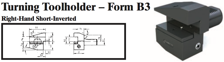 VDI Turning Toolholder - Form B3 (Right-Hand Short-Inverted) - Part #: CNC86 23.3025 - Caliber Tooling